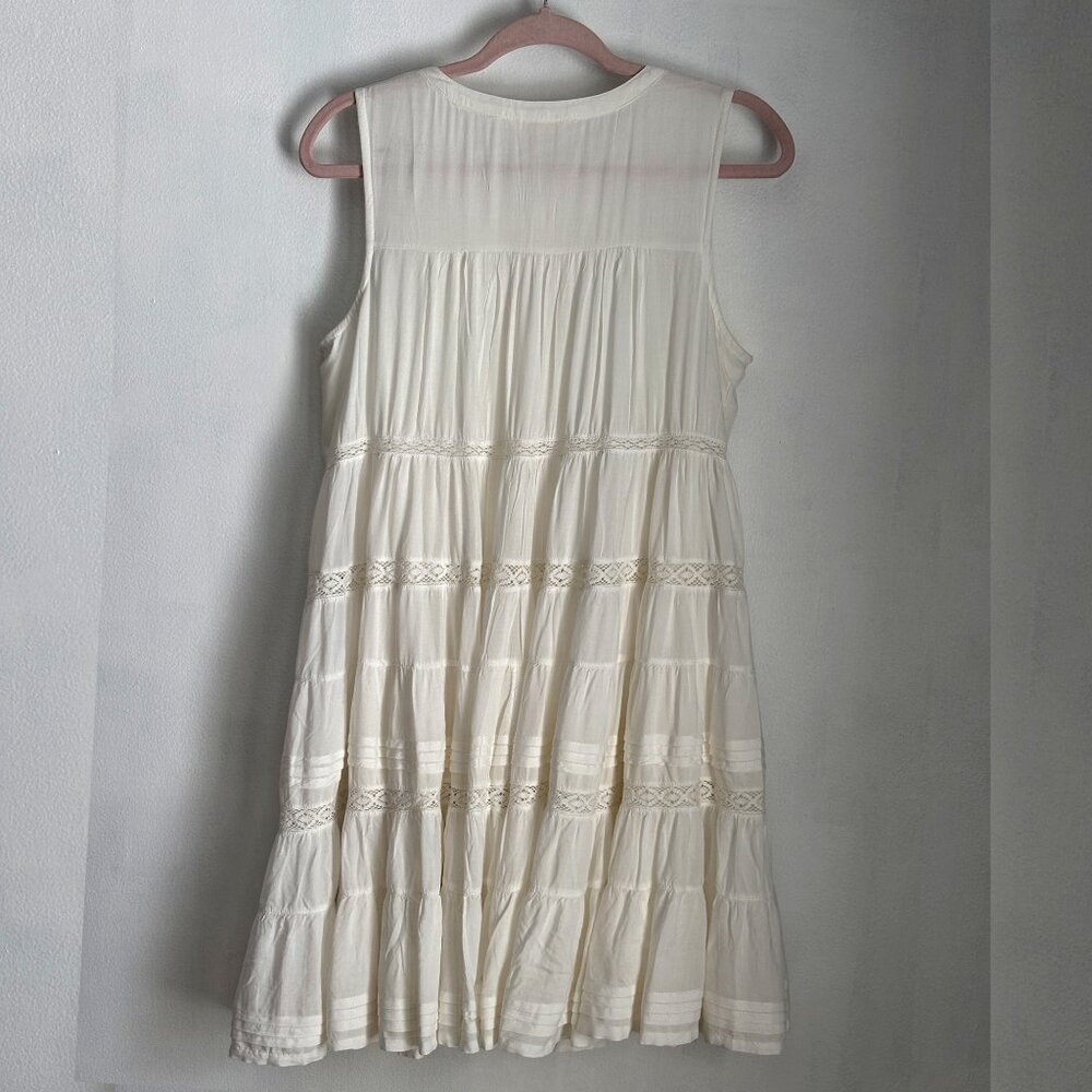 Lucky Brand Button Down Swingy Mini Dress Flowy Lace Detail Sleeveless - Picture 2 of 2